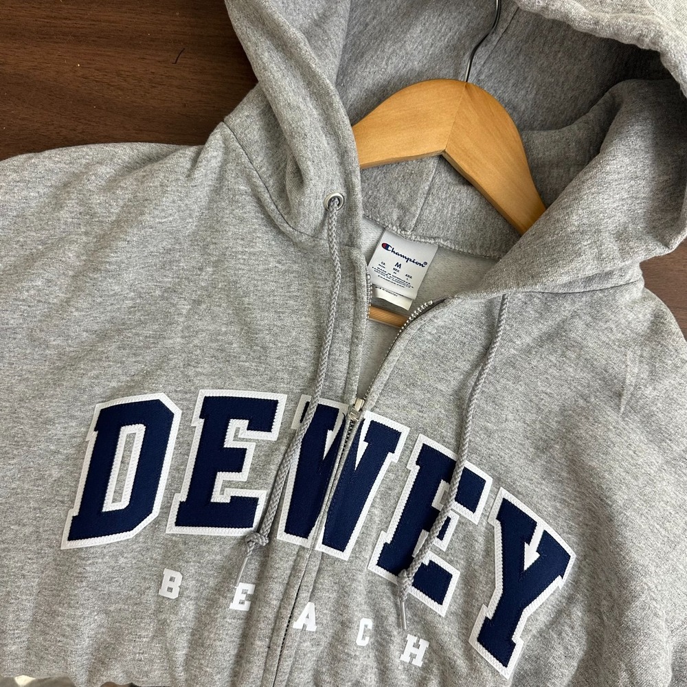 Champion Dewey Beach Hoodie Heather Gray Spell Out Cotton Full Zip Mens Medium